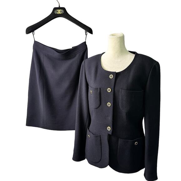 Chanel Vintage Navy Two Piece Suit 1990s Size 42 - Picture 1 of 13